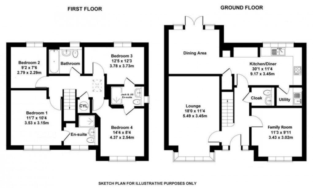 Floorplan for Knoll Place, Medburn, Newcastle Upon Tyne 